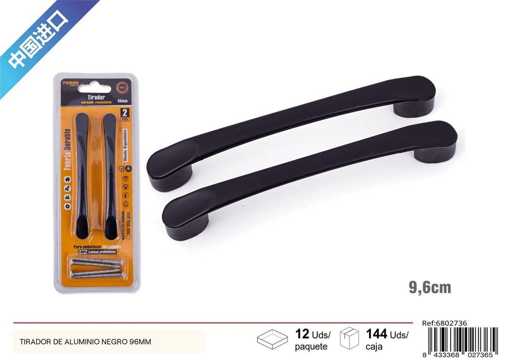 Tirador de aluminio negro B-5 96mm 2 pcs - Accesorios de muebles