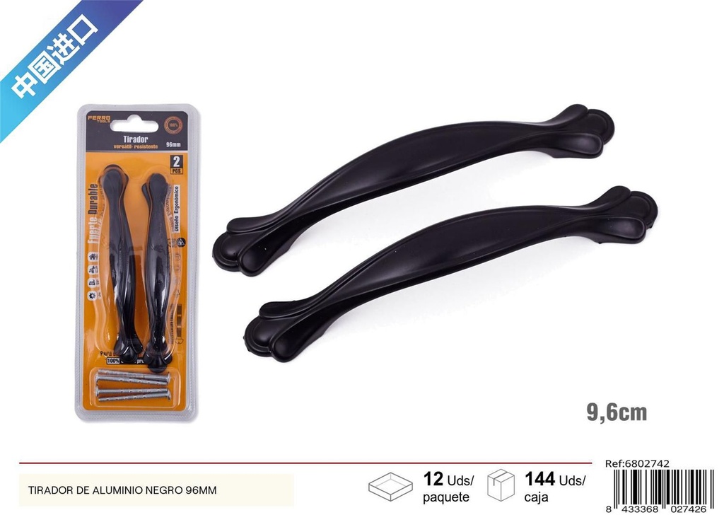 Tirador de aluminio negro B-8 96mm 2 pcs - Accesorios de muebles