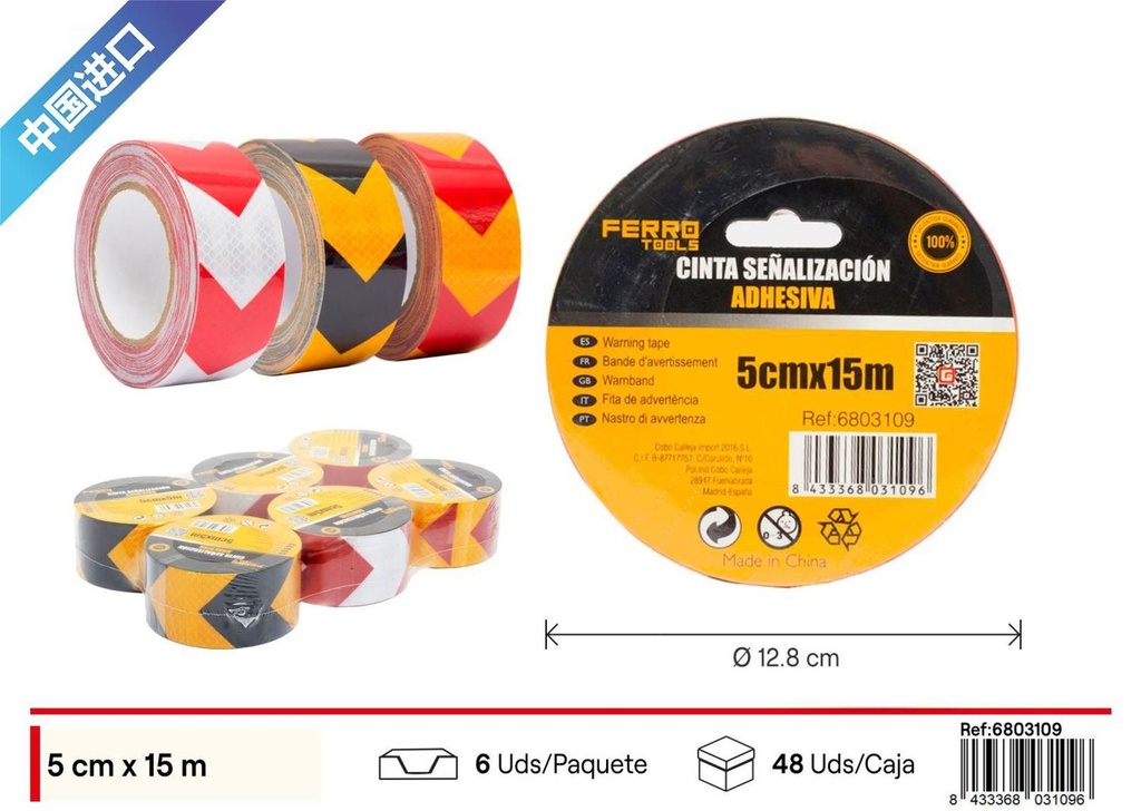 Cinta adhesiva reflectante de advertencia tipo flecha 5cm*15m - Herramientas de ferretería