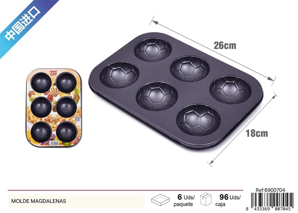 Molde para magdalenas de 6 cavidades con forma de balón 0.3 mm - Liquidación de cocina