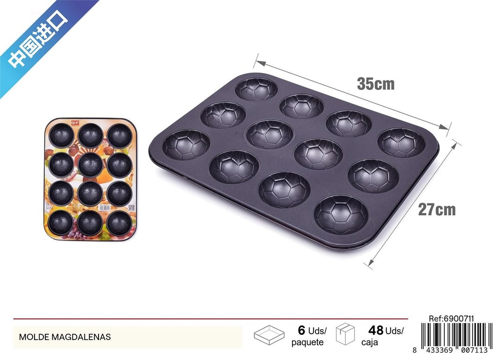 Molde para magdalenas de fútbol 12 cavidades 0.3mm grosor