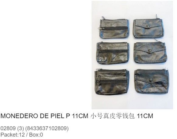 Monedero de piel 11cm 12/u N.S para monedas y pequeños objetos