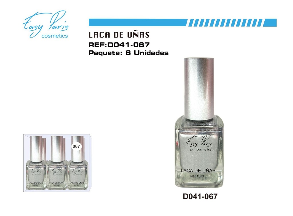 Laca de uñas plateado 6 pz - Cosméticos para belleza