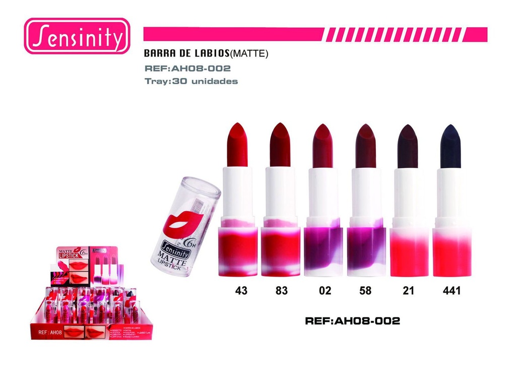 Lápiz labial mate 6h con tester Sensinity 30/u 360/u