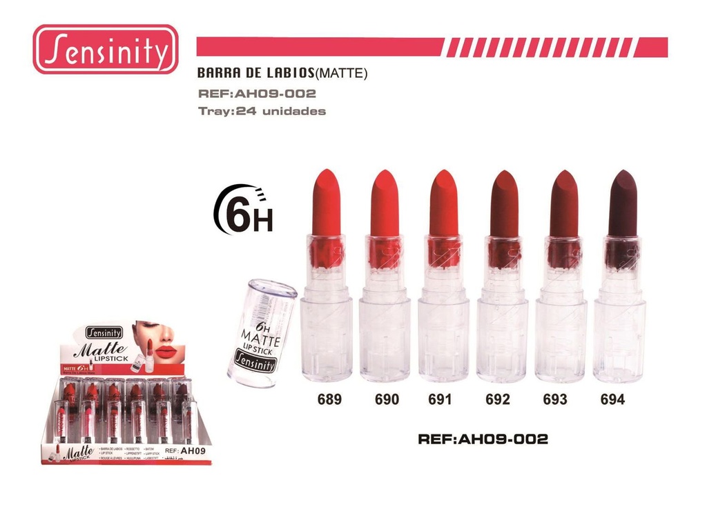 Lápiz labial mate 6h Sensinity 24/u para maquillaje