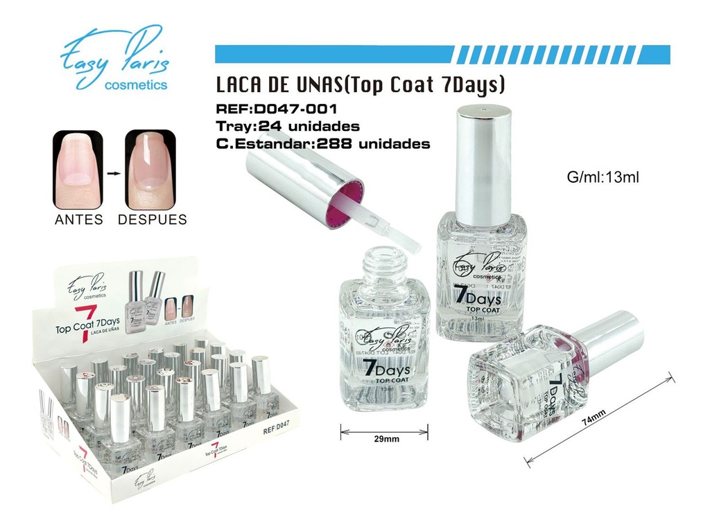 Top coat 7 days Easy Paris 24/u para manicura y pedicura