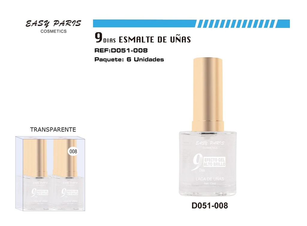 Laca de uñas incolora 6/u 9 días de duración