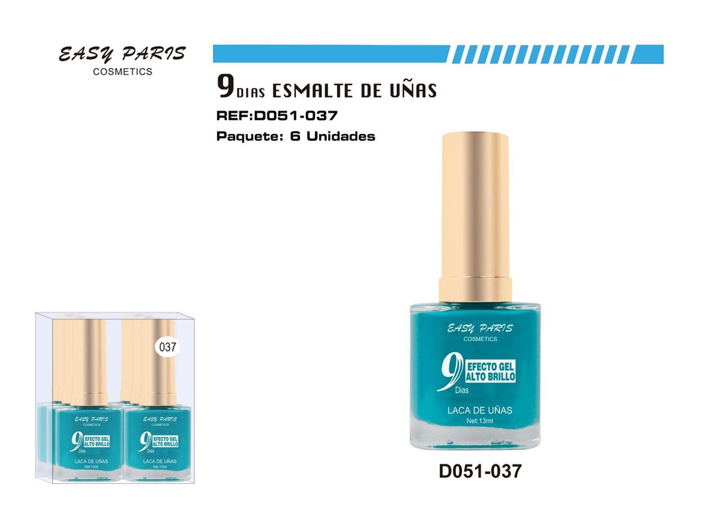 Esmalte de uñas 9 días 6/u 144/u, color duradero y brillante
