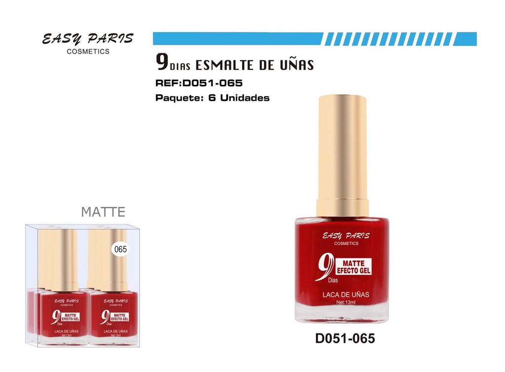 Esmalte de uñas rojo mate 9 días 6/u para manicura