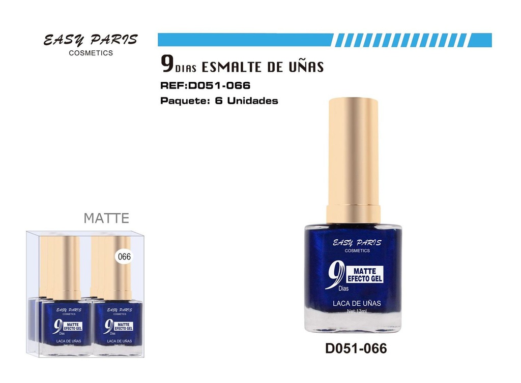 Esmalte de uñas azul mate 9 días, pack de 6 unidades