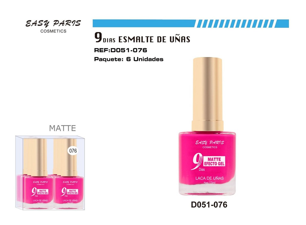 Laca de Uñas 9 Días Mate 6/u - Esmaltes de uñas