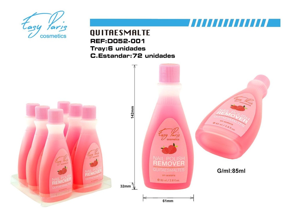 Quitaesmalte sin acetona aroma fresa 85 ml 6/U - Producto de belleza