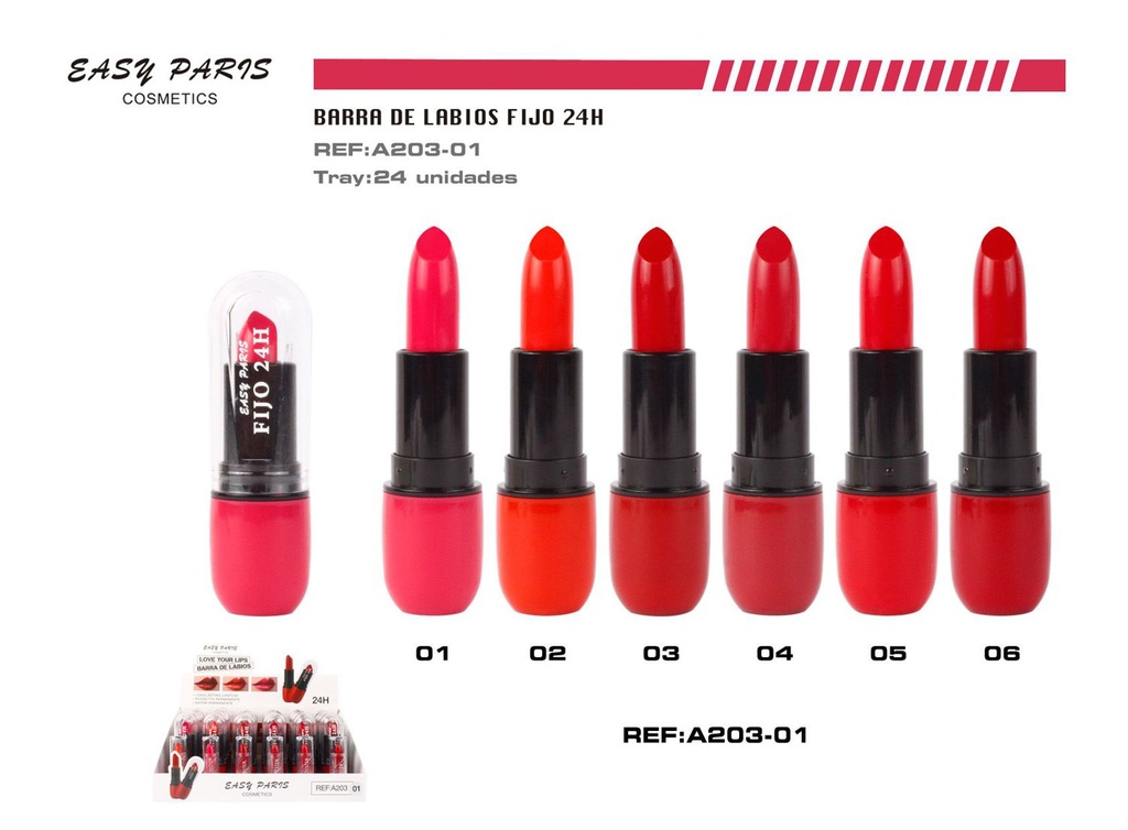 Barra de labios fijo 24h 24 unidades - Cosméticos