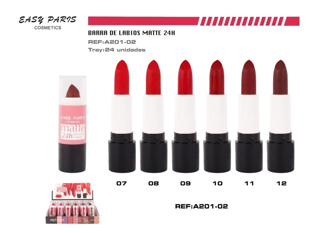 Barra de labios matte 24h 24 unidades - Cosméticos