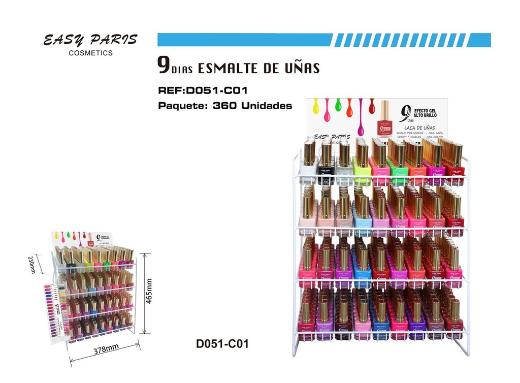 Expositor de lacas de uñas 9 días 360/u 46*39*24 para exhibiciones