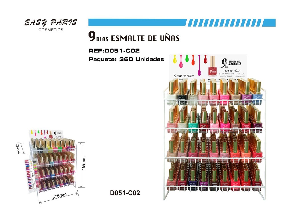 Expositor de esmaltes de uñas 9 días 360/u 46x39x24 para presentación