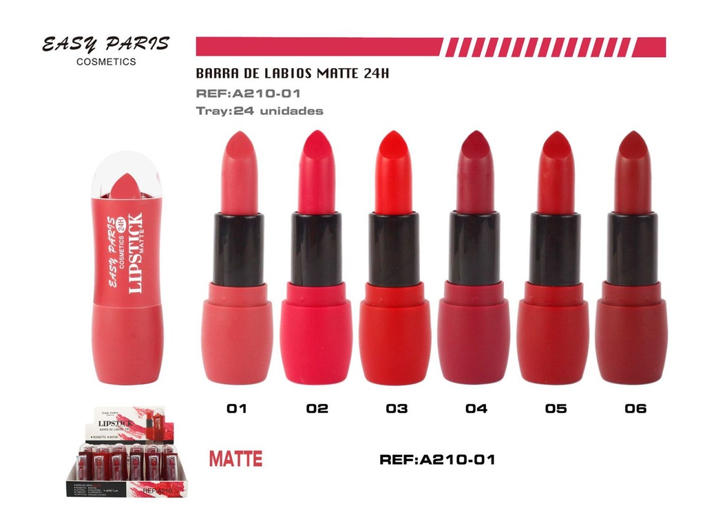 Barra de labios matte 24h 24/u para maquillaje