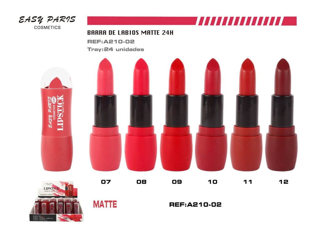 Barra de labios mate 24h 24/u para maquillaje