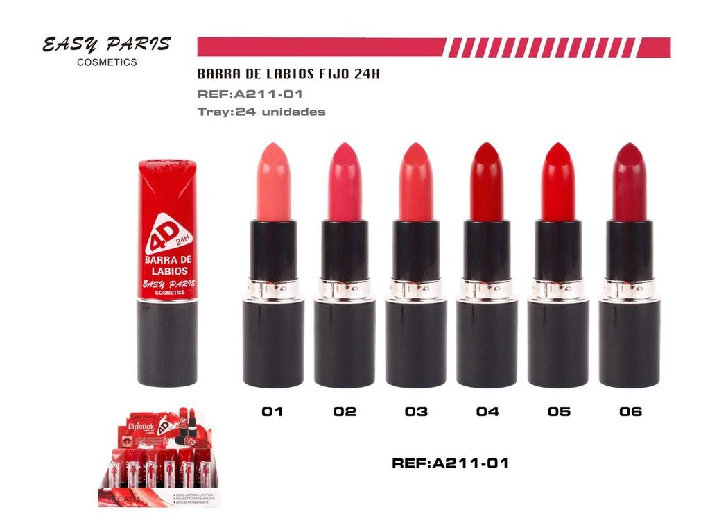 Barra de labios 24h 24/u 288/c para maquillaje prolongado