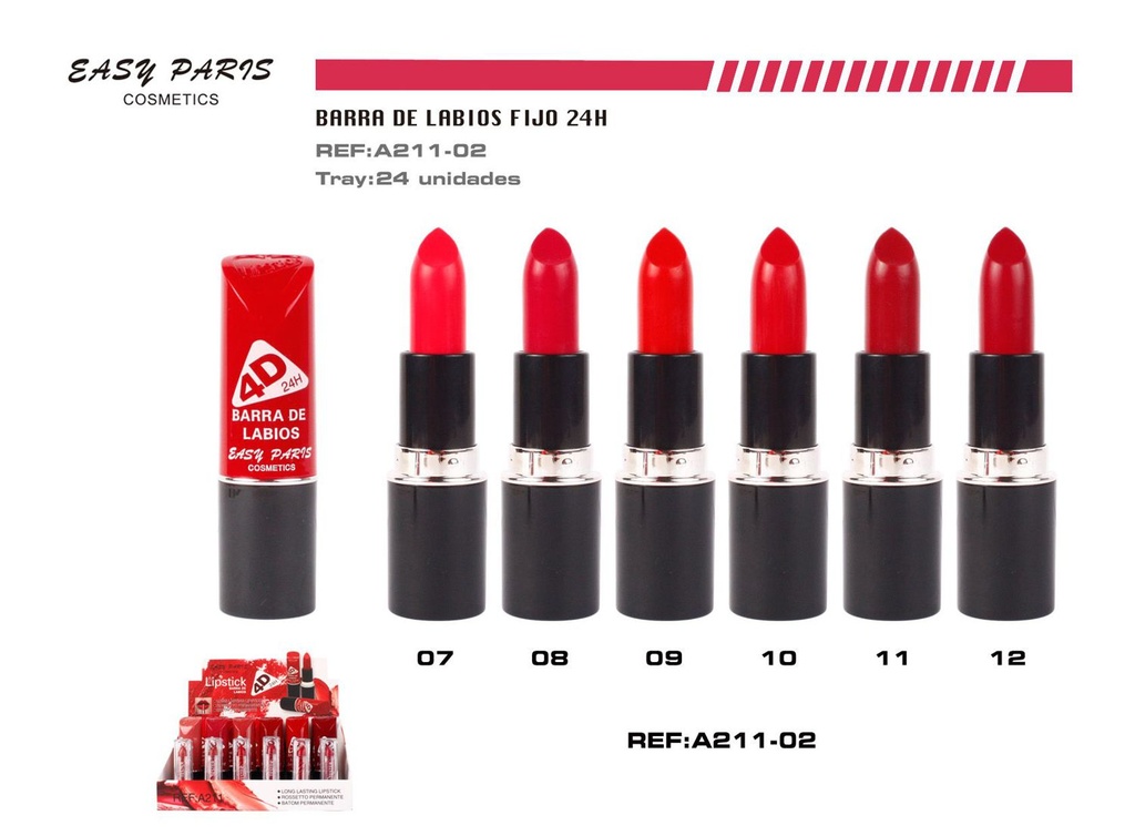 Barra de labios 24h 24/u 288/c, maquillaje duradero