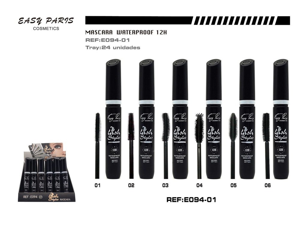 Máscara de pestañas waterproof 12h 6 modelos 24/u para maquillaje