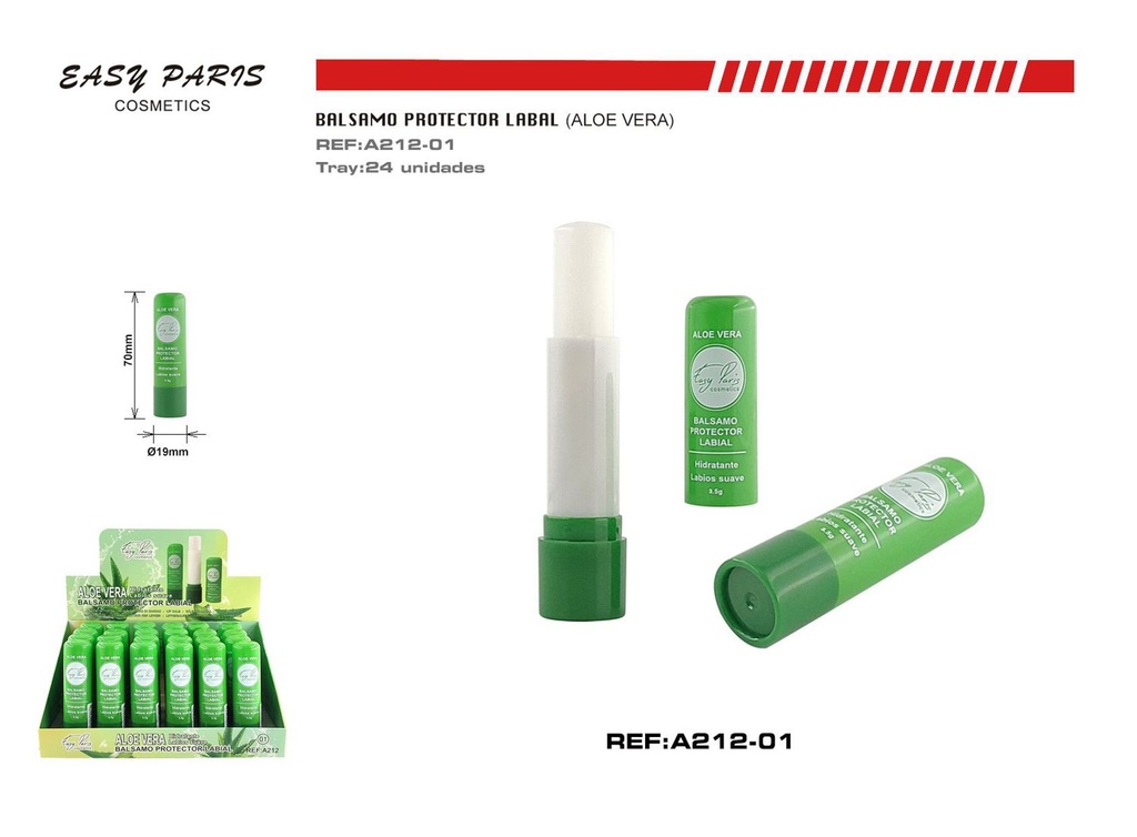 Protector labial aloe vera 24/u para cuidado de los labios