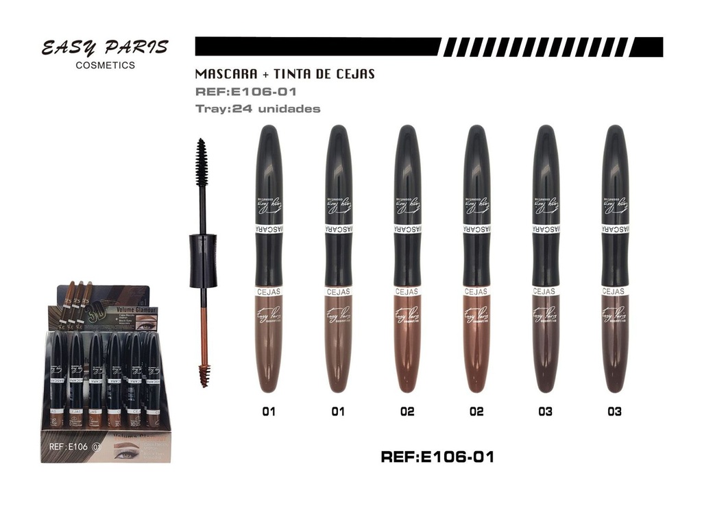 Máscara de pestañas y tinta para cejas 3D 24/u para maquillaje