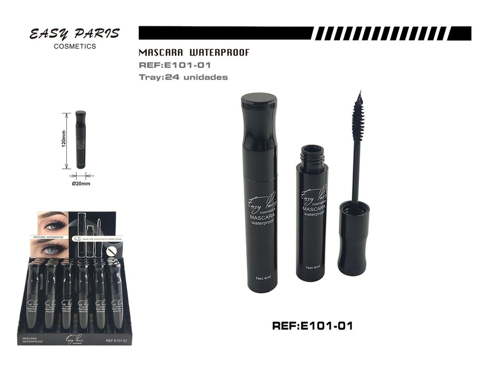 Máscara waterproof negra 24/u para maquillaje resistente al agua