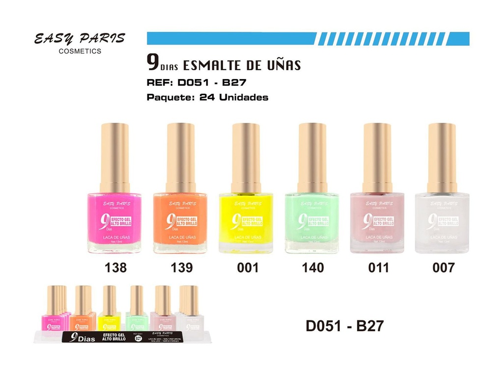 Esmalte de uñas 9 días 24/u larga duración