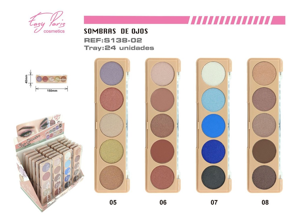 Sombra de ojos 5 colores 24 unidades - Maquillaje