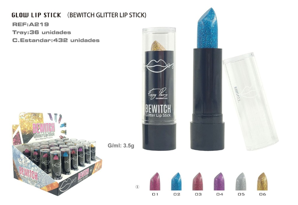 Barra de labios glitter 24/u