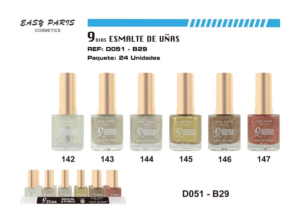 Esmalte de uñas 9 días glitter 24/u