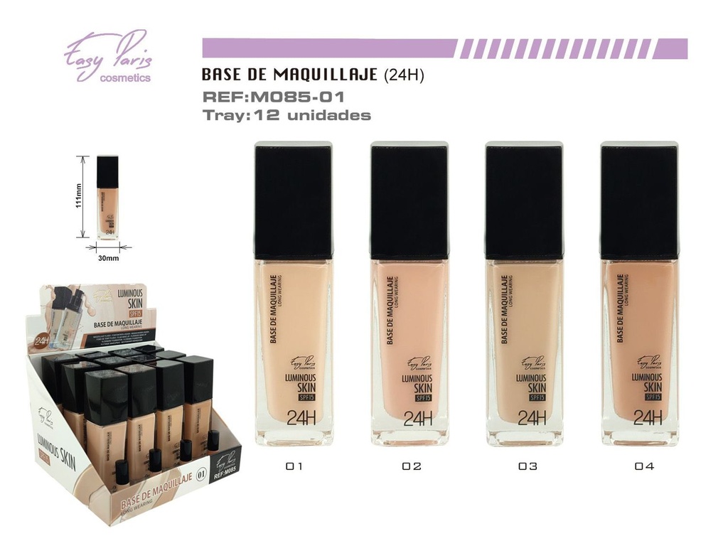 Base de maquillaje iluminadora 24H F15 12/u para piel luminosa