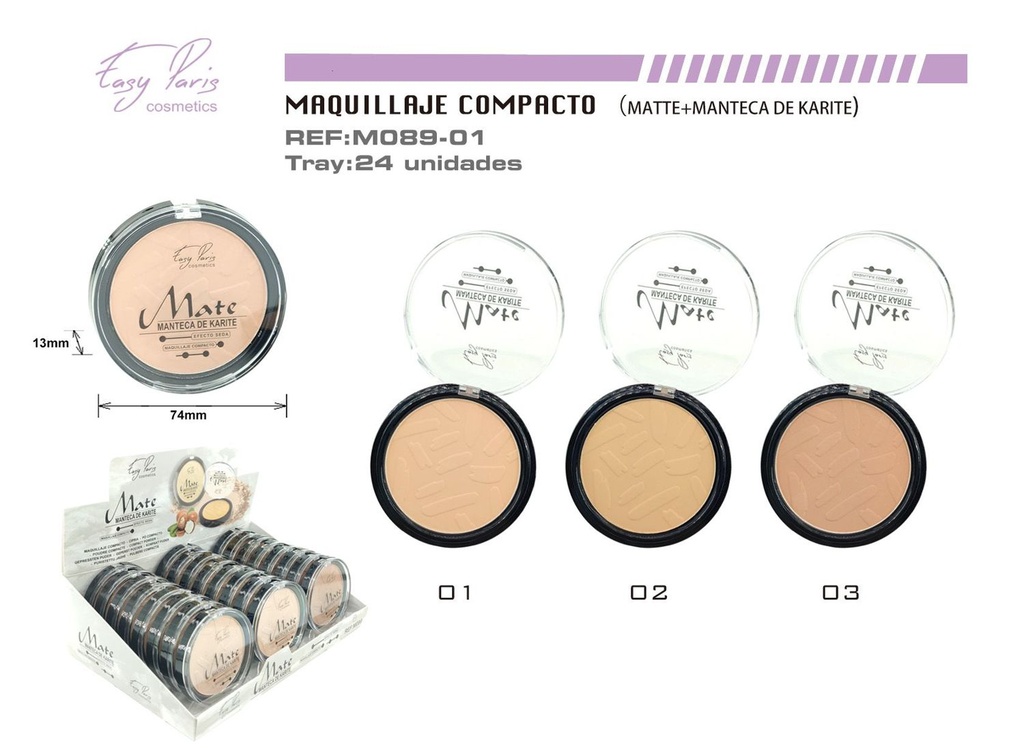 Maquillaje compacto mate con manteca de karité 24 unidades para belleza