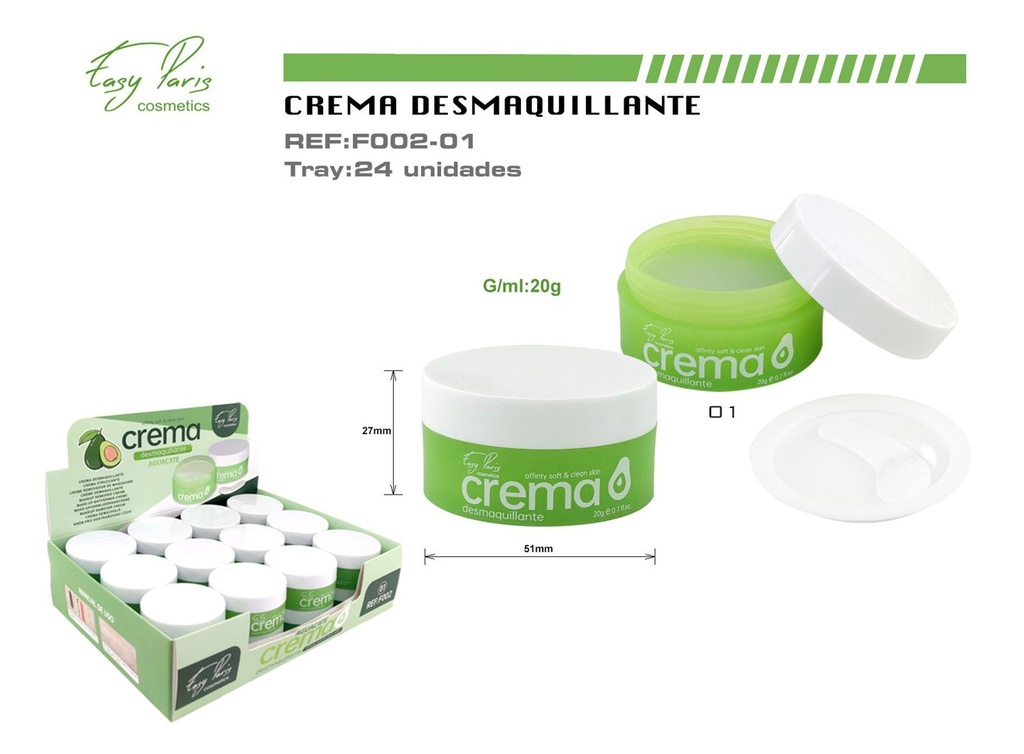 Crema desmaquillante de aguacate 24/u