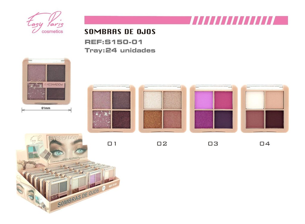 Sombra de ojos 4 colores 24 unidades - Cosméticos