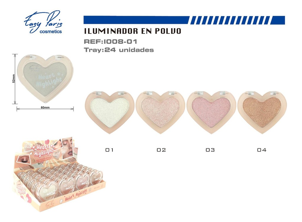 Iluminador Heart Highlight 24/u para maquillaje