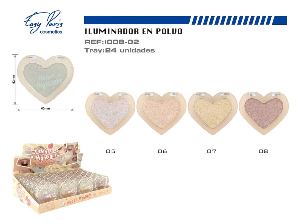 Iluminador Heart Highlight 24 unidades para maquillaje