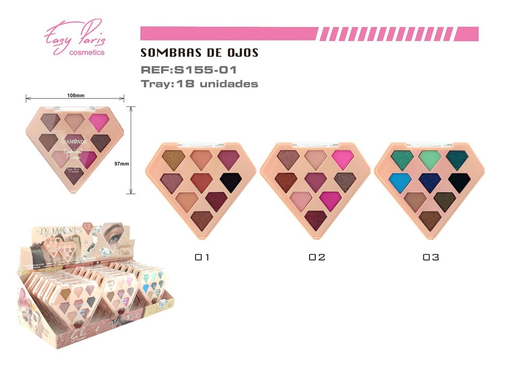 Paleta de sombras de ojos Diamond 18/u para maquillaje