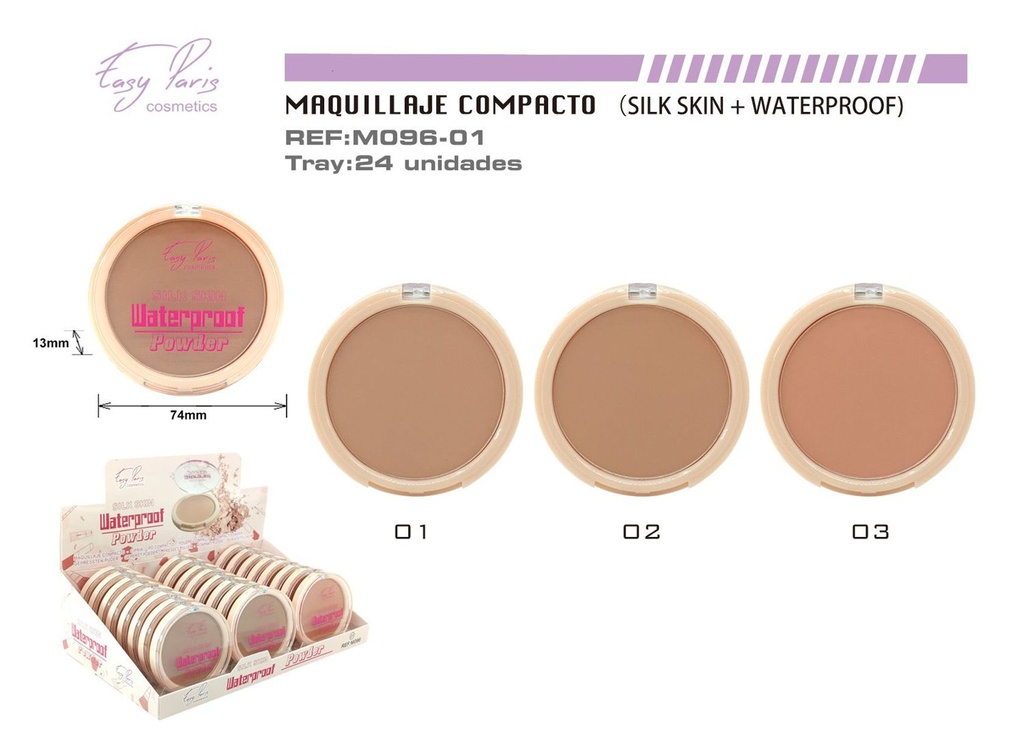 Maquillaje compacto Silk Waterproof 24/U - Polvo compacto a prueba de agua 