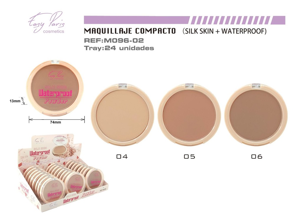 Maquillaje compacto waterproof 24/u para rostro