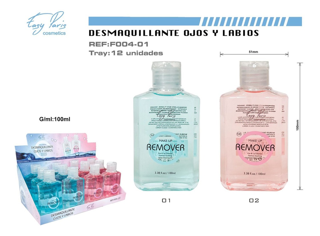 Desmaquillante ojos y labios 12/u - Productos de desmaquillado