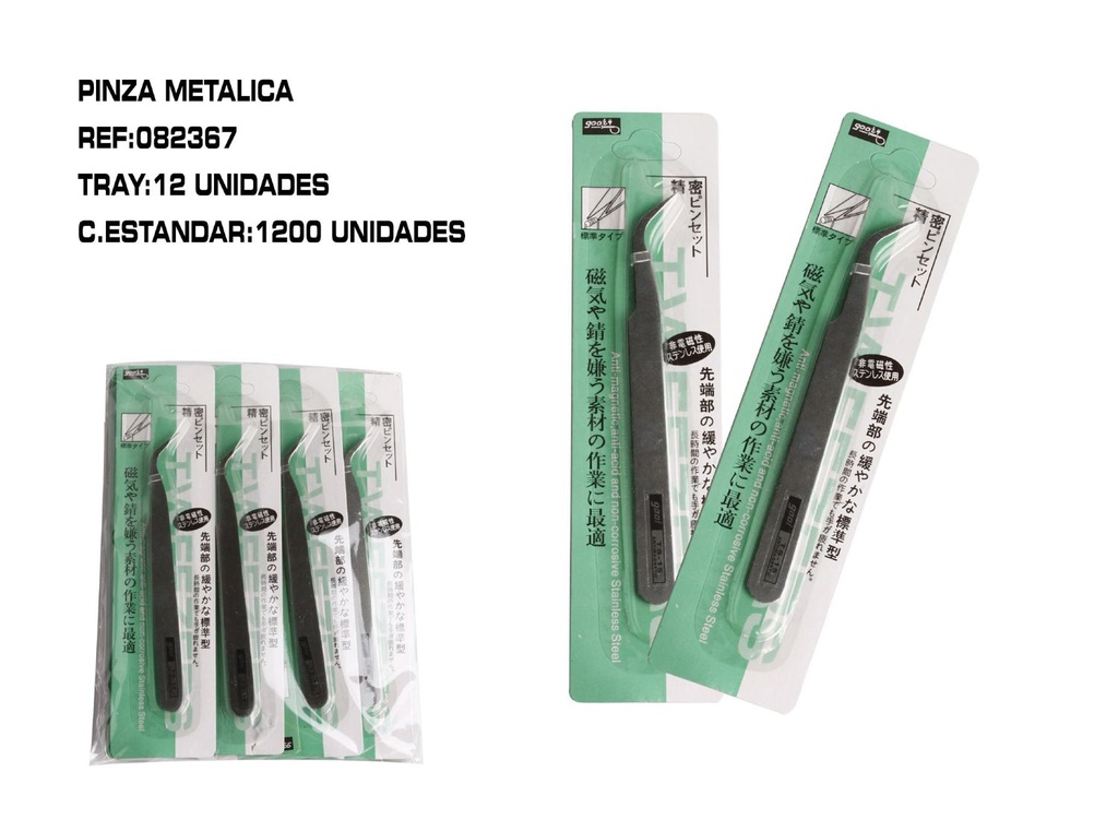 Pinzas de metal punta fina curvada 12/u - Pinzas depilar