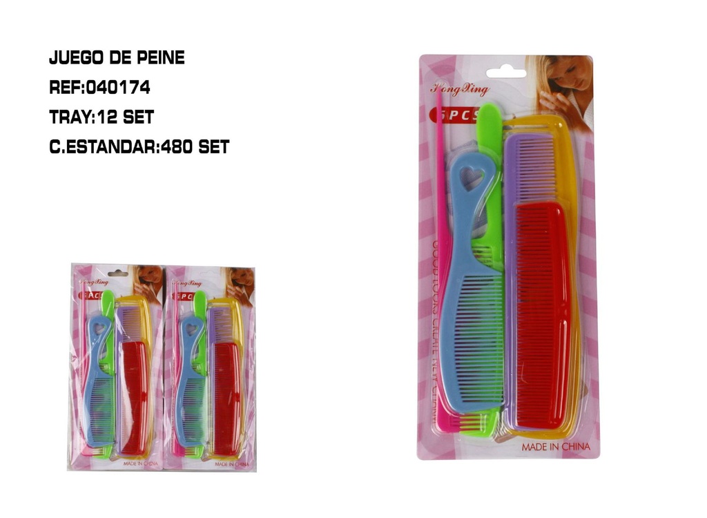 Set de 6 Piezas de Peines 12/u - Peines y cepillos