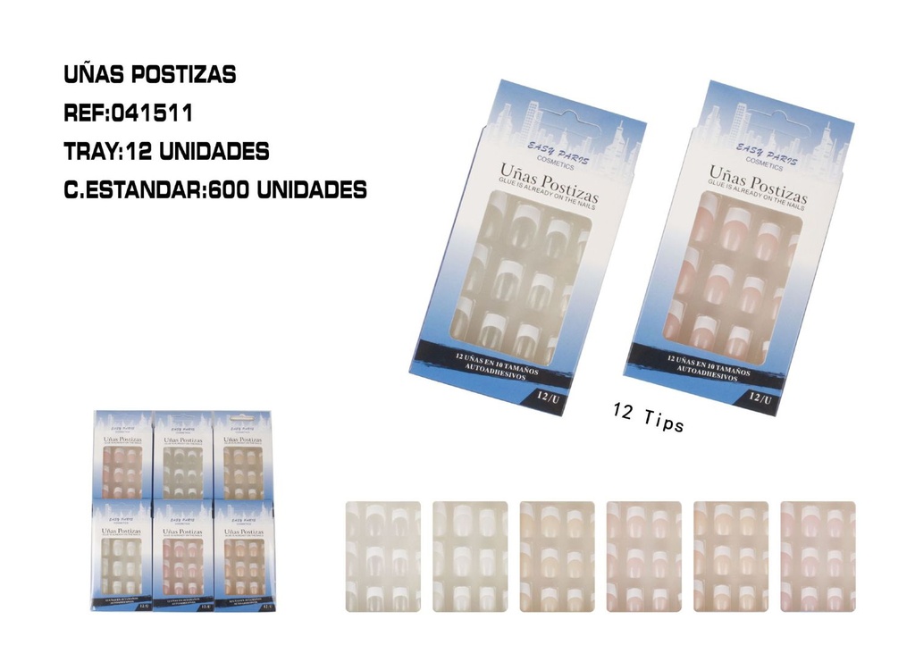 Uñas postizas con adhesivo 12/u 600/c