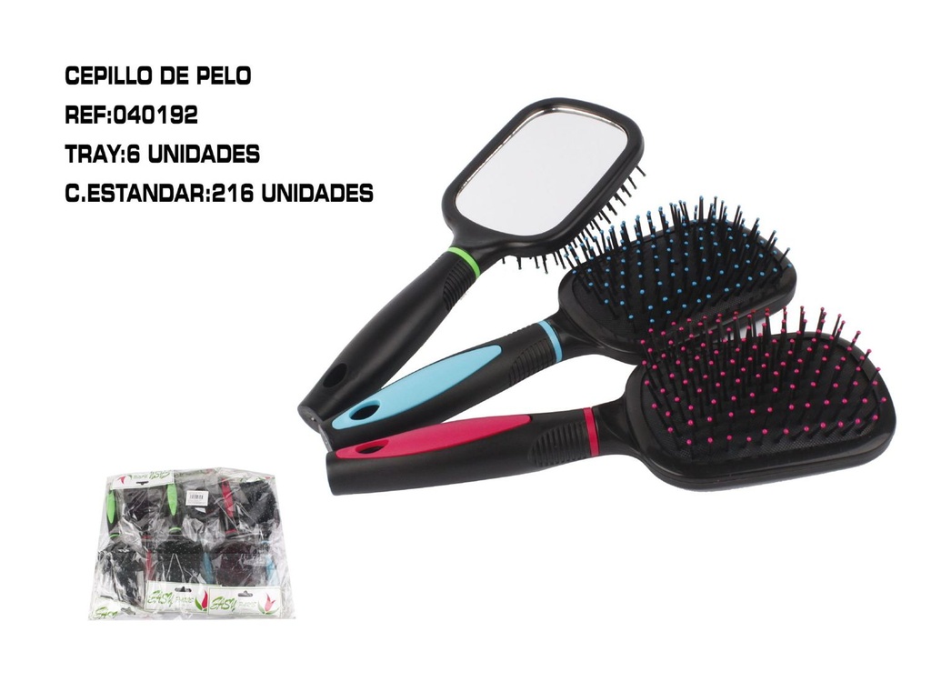 Cepillo de pelo neumático c/espejo 6/u - Accesorios de belleza