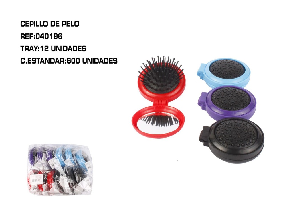 Cepillo plegable con espejo 12/u para cabello y maquillaje