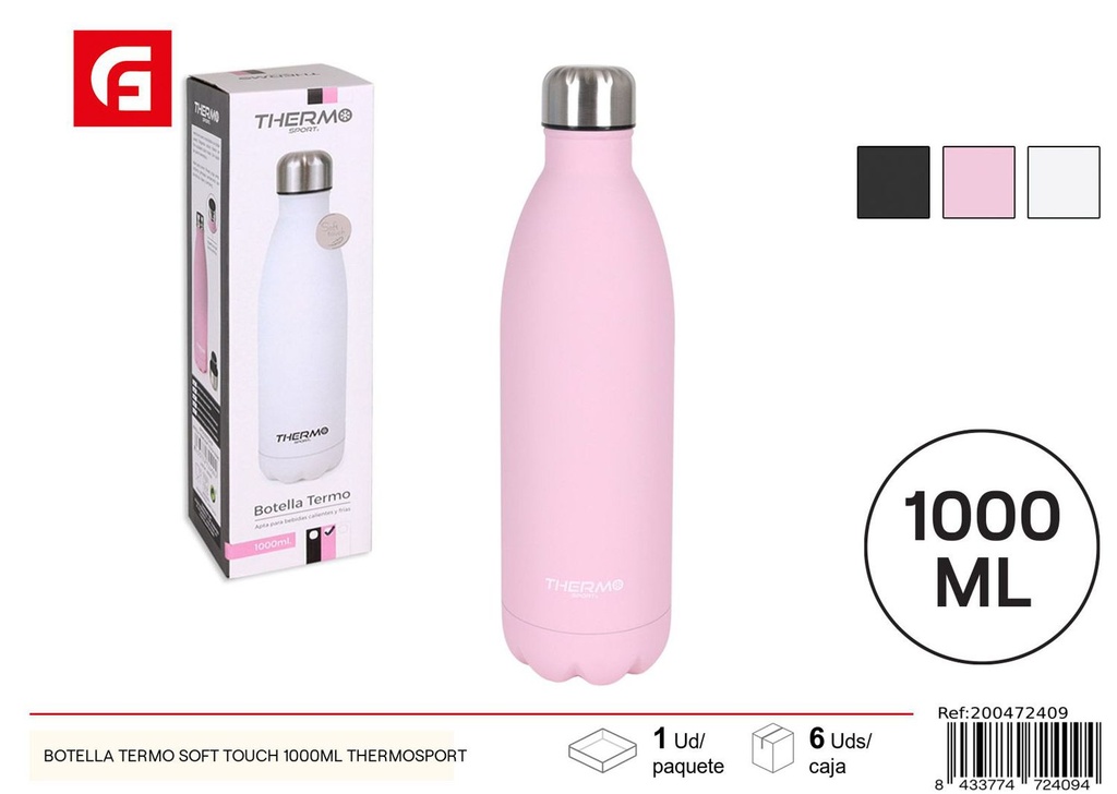 Botella termo 1000ml Thermosport con acabado soft touch para bebidas