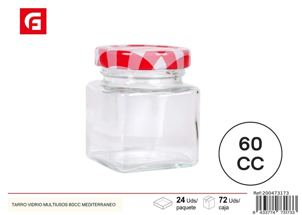 Tarro de vidrio multiusos 60cc Mediterráneo para cocina