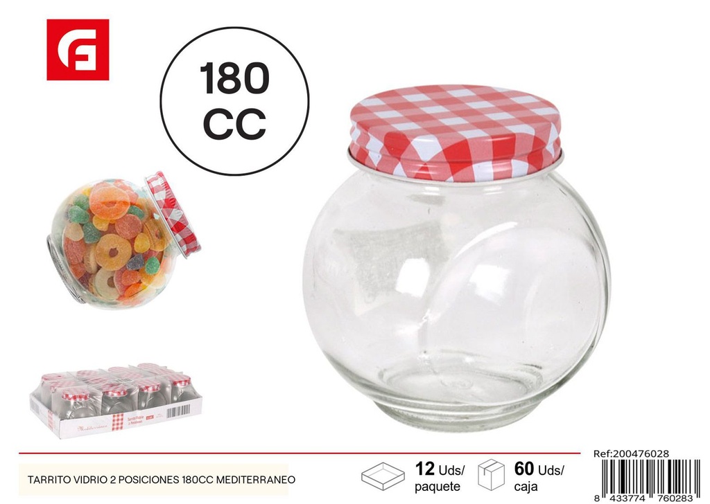  Tarrito de vidrio 2 posiciones 180CC Mediterráneo - Vidrio y cerámica
